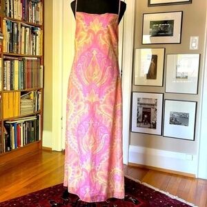Cerruti 1881 Maxi Dress Paisley Print Slim Spaghetti Strap Back Zip Pastel 2/4